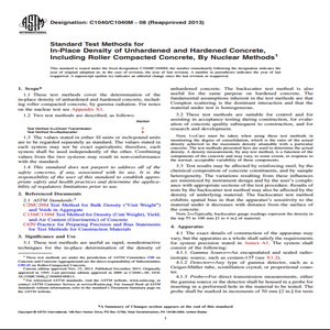 ASTM C1040/C1040M − 08 Reapproved 2013 Standard Test Methods for In-Place Density of Unhardened and Hardened Concrete Including Roller Compacted Concrete By Nuclear Methods