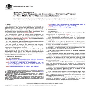 ASTM C1067 − 12 Standard Practice for Conducting a Ruggedness Evaluation or Screening Program for Test Methods for Construction Materials