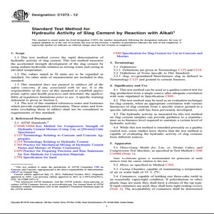 ASTM C1073 − 12 Standard Test Method for Hydraulic Activity of Slag Cement by Reaction with Alkali