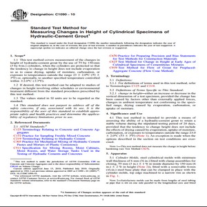 ASTM C1090 − 10 Standard Test Method for Measuring Changes in Height of Cylindrical Specimens of Hydraulic-Cement Grout