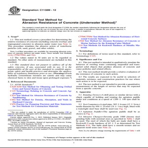 ASTM C1138M − 12 Standard Test Method for Abrasion Resistance of Concrete Underwater Method