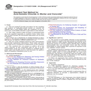 ASTM C1152/C1152M − 04 Reapproved 2012 1 Standard Test Method for Acid-Soluble Chloride in Mortar and Concrete