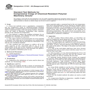 ASTM C1181 − 00 Reapproved 2012 Standard Test Methods for Compressive Creep of Chemical-Resistant Polymer Machinery Grouts