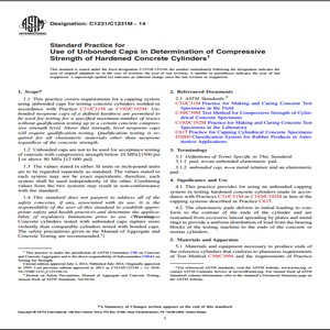 ASTM C1231/C1231M − 14 Standard Practice for Use of Unbonded Caps in Determination of Compressive Strength of Hardened Concrete Cylinders