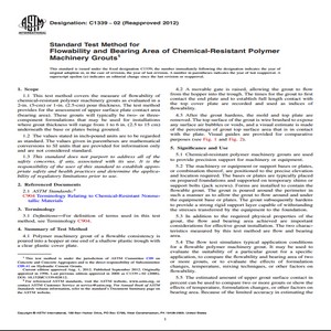 ASTM C1339 − 02 Reapproved 2012 Standard Test Method for Flowability and Bearing Area of Chemical-Resistant Polymer Machinery Grouts