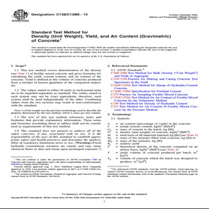 ASTM C138/C138M − 14 Standard Test Method for Density Unit Weight Yield and Air Content Gravimetric of Concrete