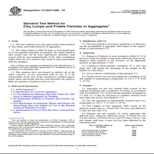 ASTM C142/C142M − 10 Standard Test Method for Clay Lumps and Friable Particles in Aggregates