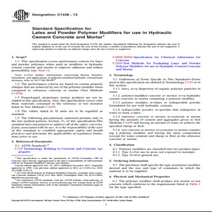 ASTM C1438 − 13 Standard Specification for Latex and Powder Polymer Modifiers for use in Hydraulic Cement Concrete and Mortar