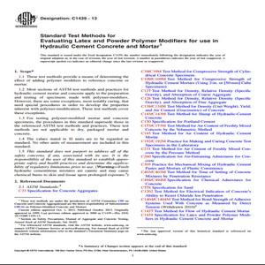 ASTM C1439 − 13 Standard Test Methods for Evaluating Latex and Powder Polymer Modifiers for use in Hydraulic Cement Concrete and Mortar