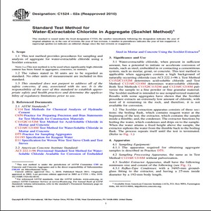 ASTM C1524 − 02a Reapproved 2010 Standard Test Method for Water-Extractable Chloride in Aggregate Soxhlet Method