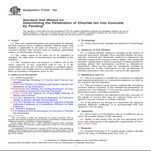 ASTM C1543 − 10a Standard Test Method for Determining the Penetration of Chloride Ion into Concrete by Ponding