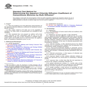 ASTM C1556 − 11a Standard Test Method for Determining the Apparent Chloride Diffusion Coefficient of Cementitious Mixtures by Bulk Diffusion