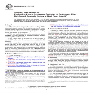 ASTM C1579 − 13 Standard Test Method for Evaluating Plastic Shrinkage Cracking of Restrained Fiber Reinforced Concrete Using a Steel Form Insert