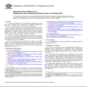 ASTM C1604/C1604M − 05 Reapproved 2012 Standard Test Method for Obtaining and Testing Drilled Cores of Shotcrete