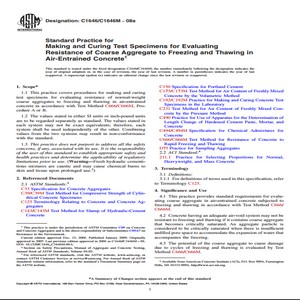 ASTM C1646/C1646M − 08a Standard Practice for Making and Curing Test Specimens for Evaluating Resistance of Coarse Aggregate to Freezing and Thawing in Air-Entrained Concrete