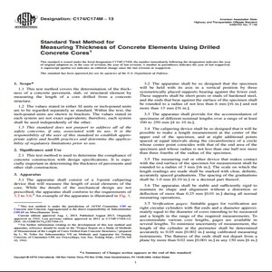 ASTM C174/C174M − 13 Standard Test Method for Measuring Thickness of Concrete Elements Using Drilled Concrete Cores