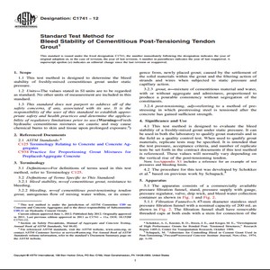 ASTM C1741 − 12 Standard Test Method for Bleed Stability of Cementitious Post-Tensioning Tendon Grout