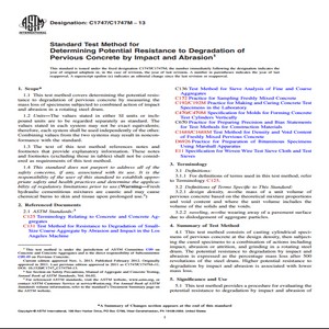 ASTM C1747/C1747M − 13 Standard Test Method for Determining Potential Resistance to Degradation of Pervious Concrete by Impact and Abrasion