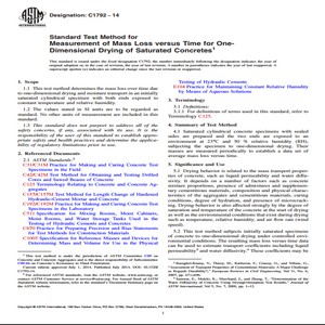 ASTM C1792 − 14 Standard Test Method for Measurement of Mass Loss versus Time for One-dimensional Drying of Saturated Concretes