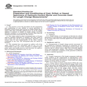 ASTM C341/C341M − 13 Standard Practice for Preparation and Conditioning of Cast Drilled or Sawed Specimens of Hydraulic Cement Mortar and Concrete Used for Length Change Measurements