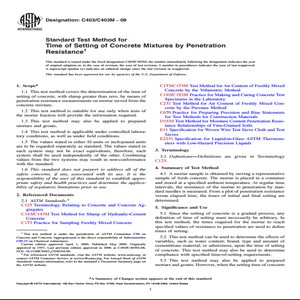 ASTM C403/C403M − 08 Standard Test Method for Time of Setting of Concrete Mixtures by Penetration Resistance