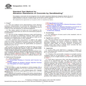 ASTM C418 − 12 Standard Test Method for Abrasion Resistance of Concrete by Sandblasting