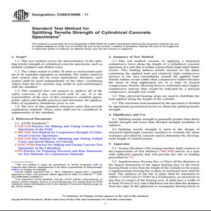 ASTM C496/C496M − 11 Standard Test Method for Splitting Tensile Strength of Cylindrical Concrete Specimens