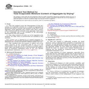 ASTM C566 − 13 Standard Test Method for Total Evaporable Moisture Content of Aggregate by Drying