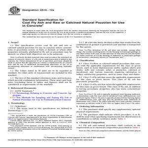 ASTM C618 − 12a Standard Specification for Coal Fly Ash and Raw or Calcined Natural Pozzolan for Use in Concrete