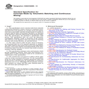 ASTM C685/C685M − 14 Standard Specification for Concrete Made by Volumetric Batching and Continuous Mixing