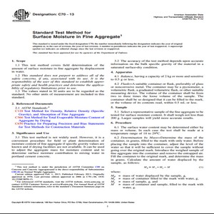 ASTM C70-13 Standard Test Method for Surface Moisture in Fine Aggregate