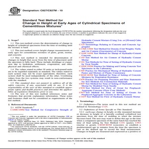 ASTM C827/C827M − 10 Standard Test Method for Change in Height at Early Ages of Cylindrical Specimens of Cementitious Mixtures