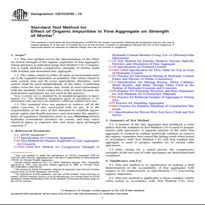 ASTM C87/C87M − 10 Standard Test Method for Effect of Organic Impurities in Fine Aggregate on Strength of Mortar