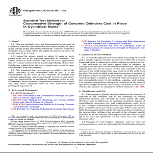 ASTM C873/C873M − 10a Standard Test Method for Compressive Strength of Concrete Cylinders Cast in Place in Cylindrical Molds