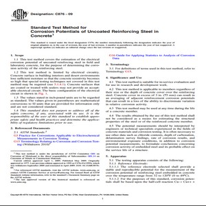 ASTM C876 − 09 Standard Test Method for Corrosion Potentials of Uncoated Reinforcing Steel in Concrete