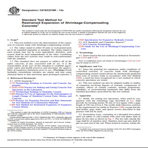 ASTM C878/C878M − 14a Standard Test Method for Restrained Expansion of Shrinkage Compensating Concrete