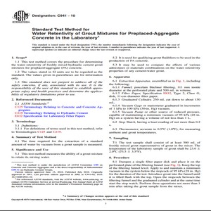 ASTM C941 − 10 Standard Test Method for Water Retentivity of Grout Mixtures for Preplaced-Aggregate Concrete in the Laboratory