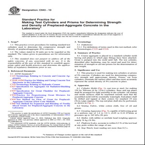 ASTM C943 − 10 Standard Practice for Making Test Cylinders and Prisms for Determining Strength and Density of Preplaced-Aggregate Concrete in the Laboratory