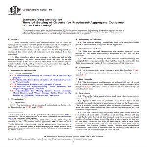 ASTM C953 − 10 Standard Test Method for Time of Setting of Grouts for Preplaced-Aggregate Concrete in the Laboratory