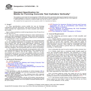 C470/C470M − 15 Standard Specification for Molds for Forming Concrete Test Cylinders Vertically