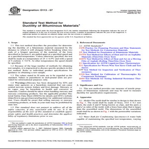 ASTM D113−07 Standard Test Method for Ductility of Bituminous Materials 