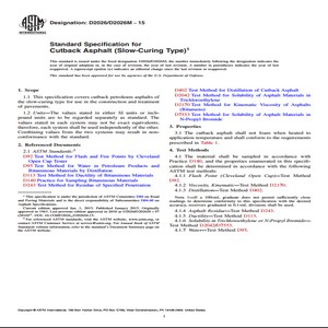 ASTM D2026/D2026M−15 Standard Specification for Cutback Asphalt Slow-Curing Type