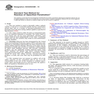 ASTM D243/D243M−14 Standard Test Method for Residue of Specified Penetration