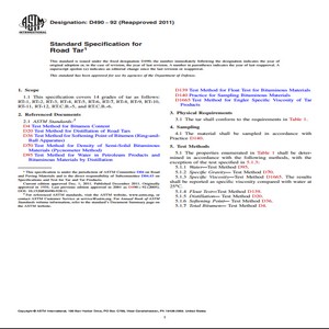 ASTM D490−92 Reapproved 2011 Standard Specification for Road Tar