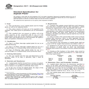 ASTM D517−98 Reapproved 2008 Standard Specification for Asphalt Plank