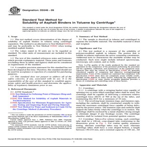 ASTM D5546−09 Standard Test Method for Solubility of Asphalt Binders in Toluene by Centrifuge