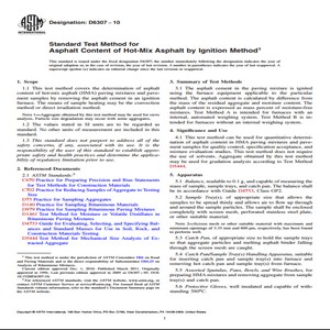 ASTM D6307−10 Standard Test Method for Asphalt Content of Hot-Mix Asphalt by Ignition Method