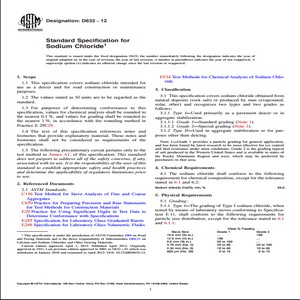 ASTM D632−12 Standard Specification for Sodium Chloride