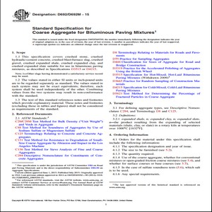 ASTM D692/D692M−15 Standard Specification for Coarse Aggregate for Bituminous Paving Mixtures