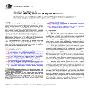 ASTM D6927−15 Standard Test Method for Marshall Stability and Flow of Asphalt Mixtures